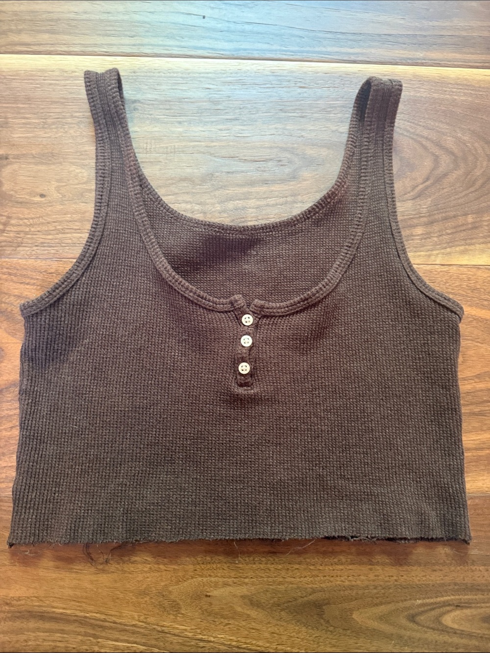 Brandy Melville Chocolate Brown Ribbed Henley Cropped Tank